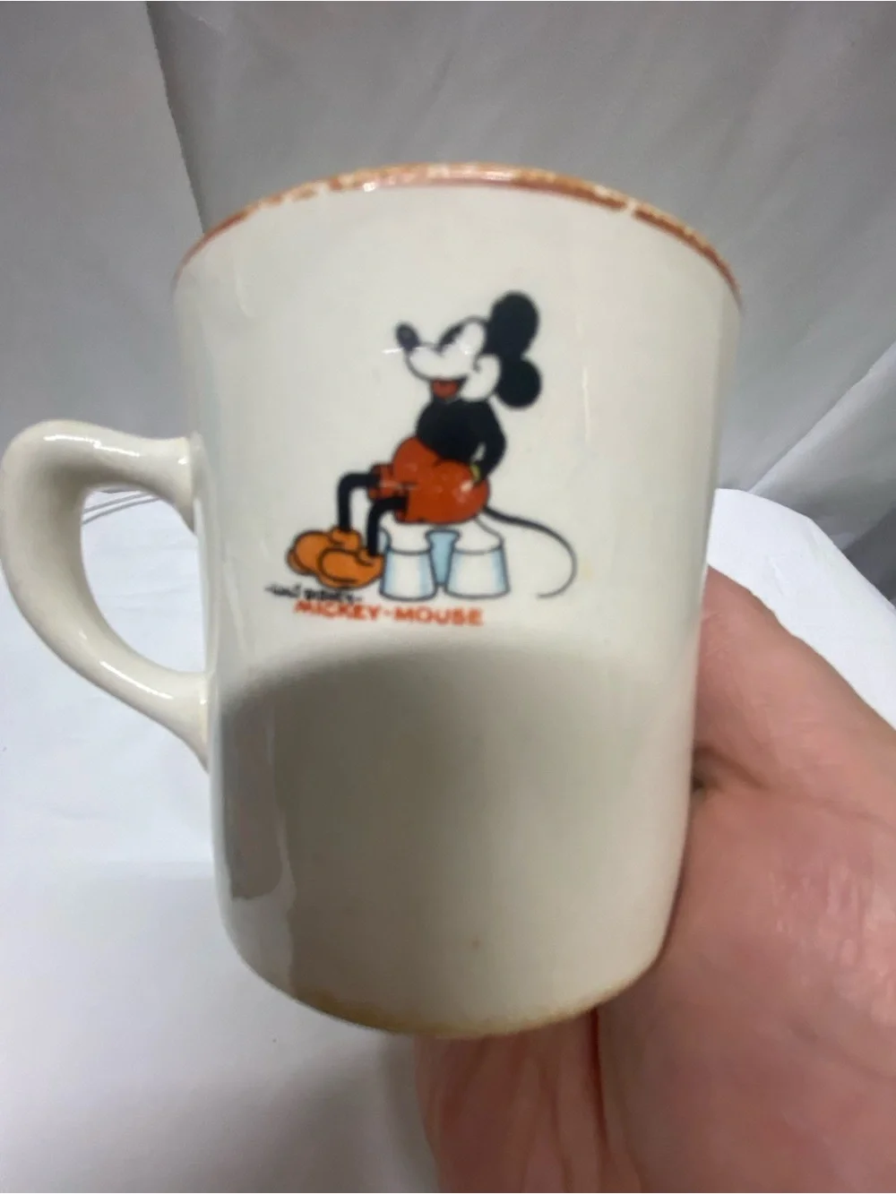 * 1930s Disney Pluto The Pup Ceramic Mug Patriot Salem Mickey Mouse Reverse